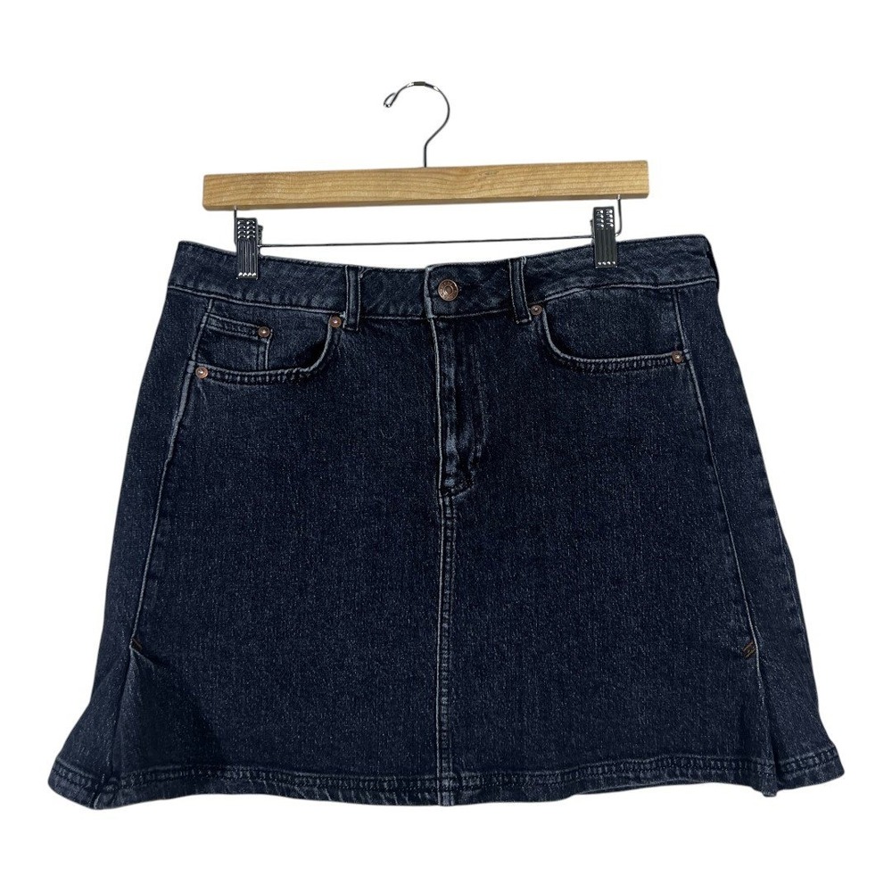 Pilcro Denim Solid Mini Skirt Black Indie Sleaze Side Vent Cotton Size 14